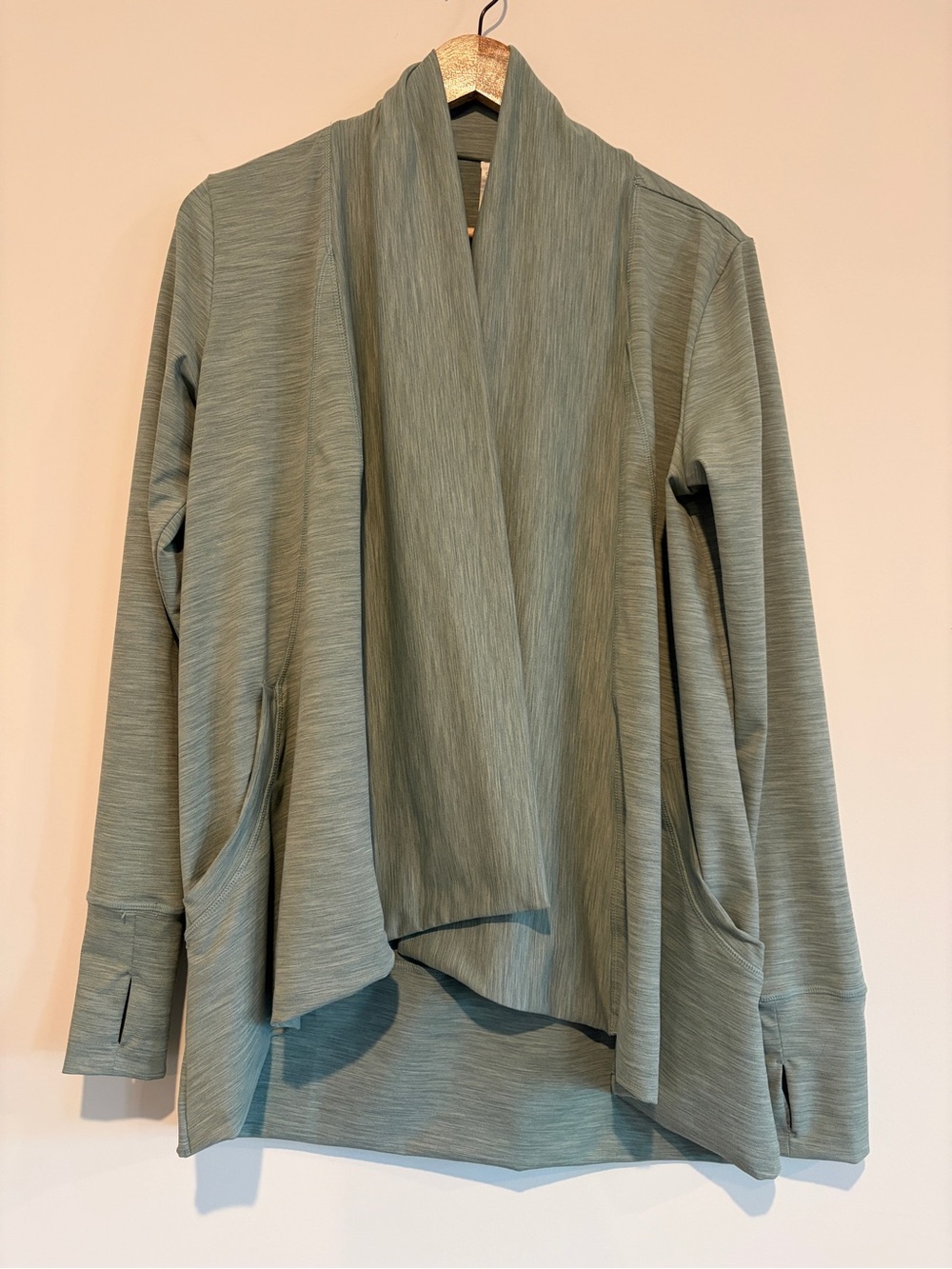 ODODOS Open Front Drape Cardigan Wrap Jacket with Thumbholes - Sage Green S